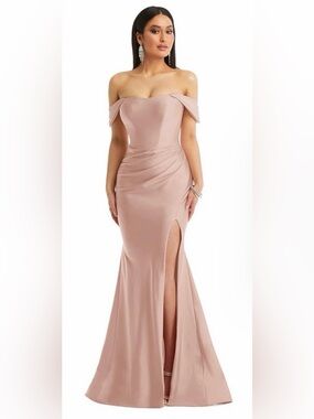 Cynthia & Sahar Off-The-Shoulder Corset Stretch Satin Mermaid Dress Nude